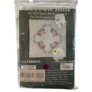 Vtg Tobin Ribbon Rose‎ Sets of 6 Stamped Embroidery & Quilt Blocks #288033 NEW